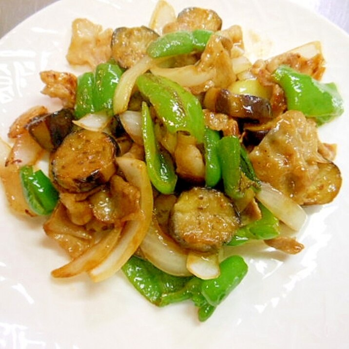 茄子・ピーマン・豚ばら肉・玉葱の中華味噌炒め